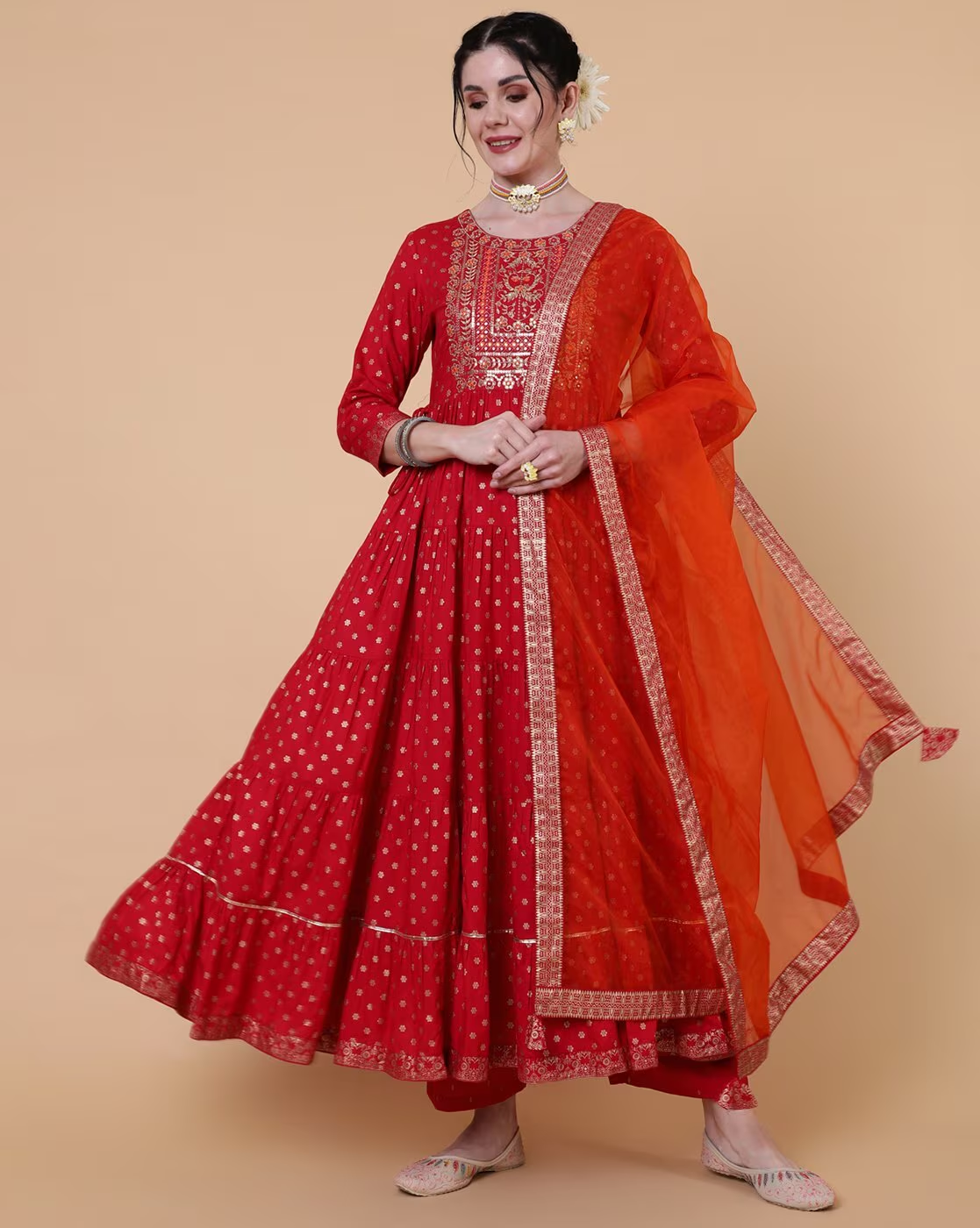 Embroidered Flared Kurta with Dupatta