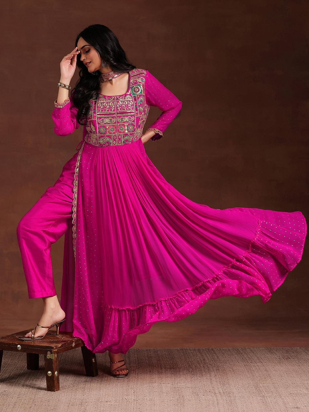 Pink Yoke Design Georgette Anarkali Suit With Dupatta