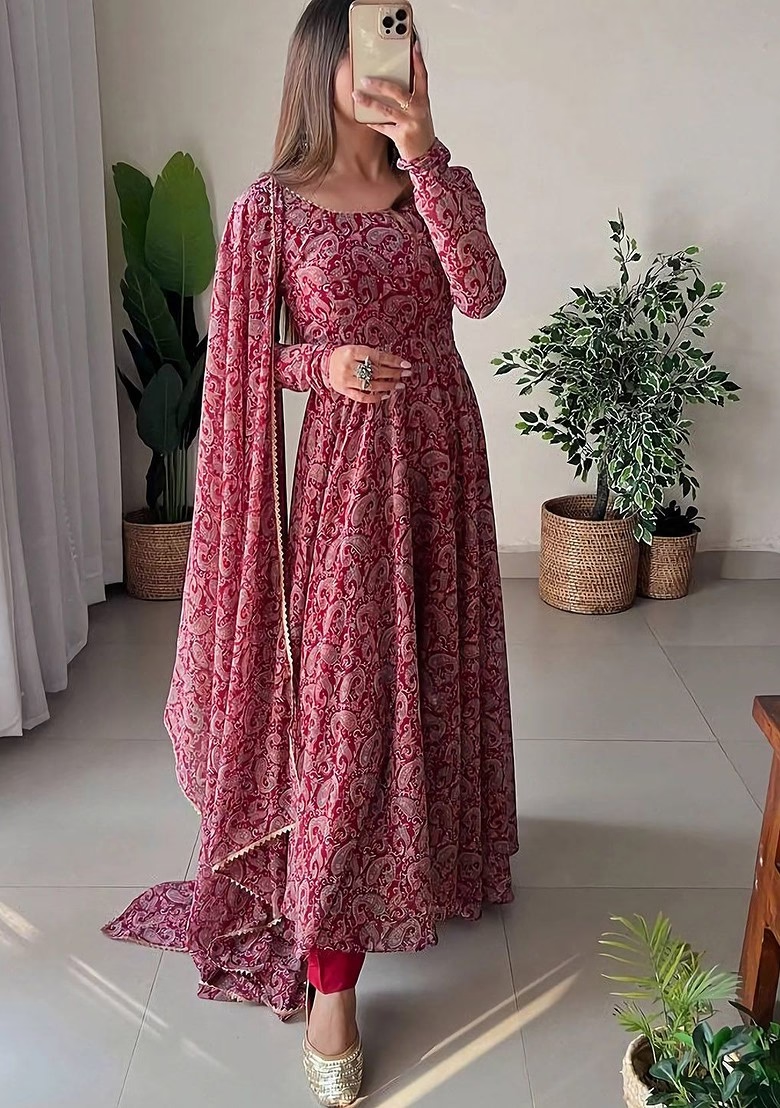 Paisley Printed Gotta Patti Anarkali Kurta With Trousers And With Dupatta