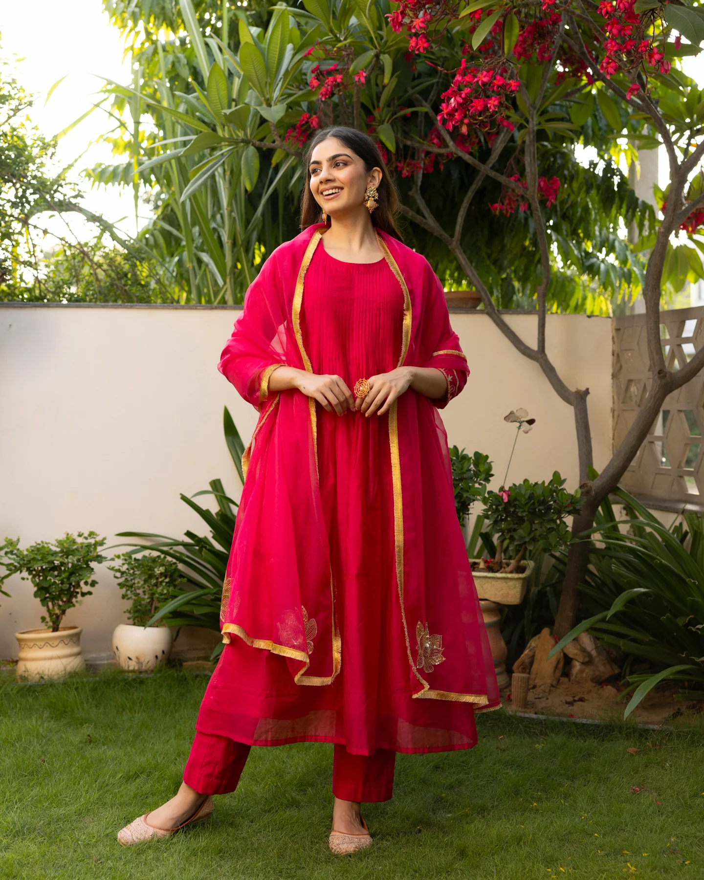 Fuchsia Flourish Chanderi Kurta Set