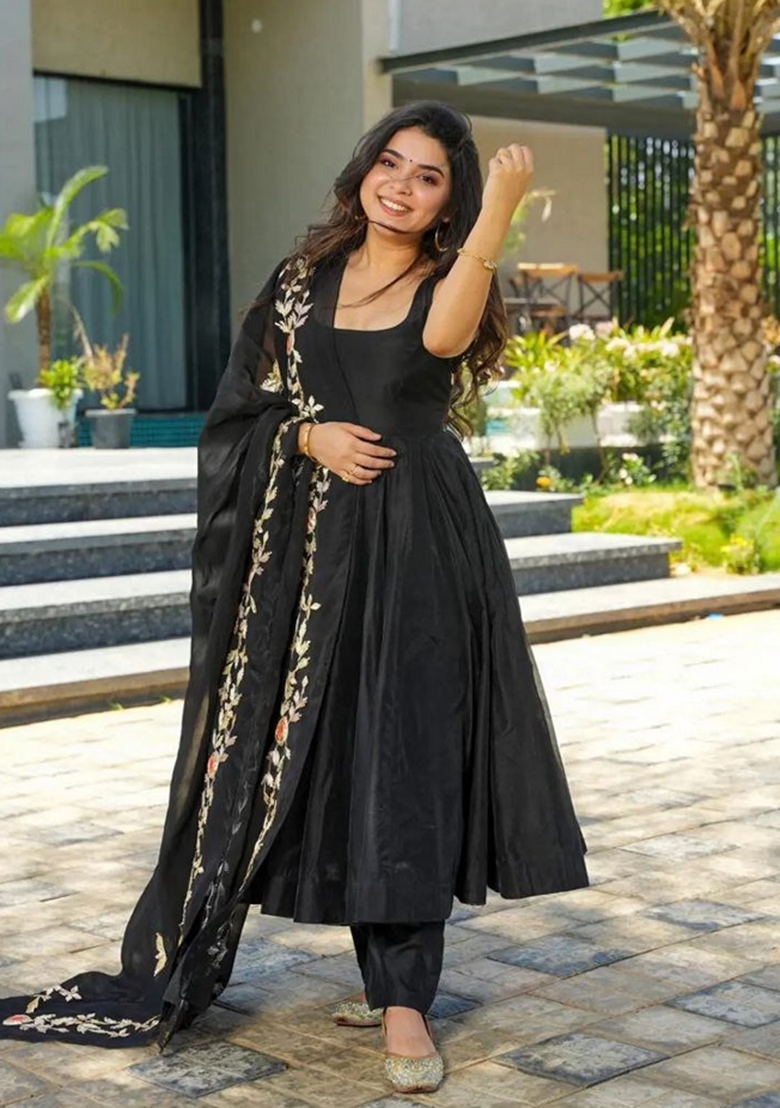 Black Embroidered Georgette Anarkali Set