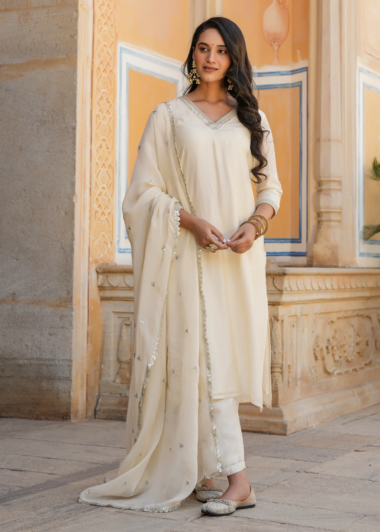 Embroidered Chanderi Straight Suit set with Dupatta