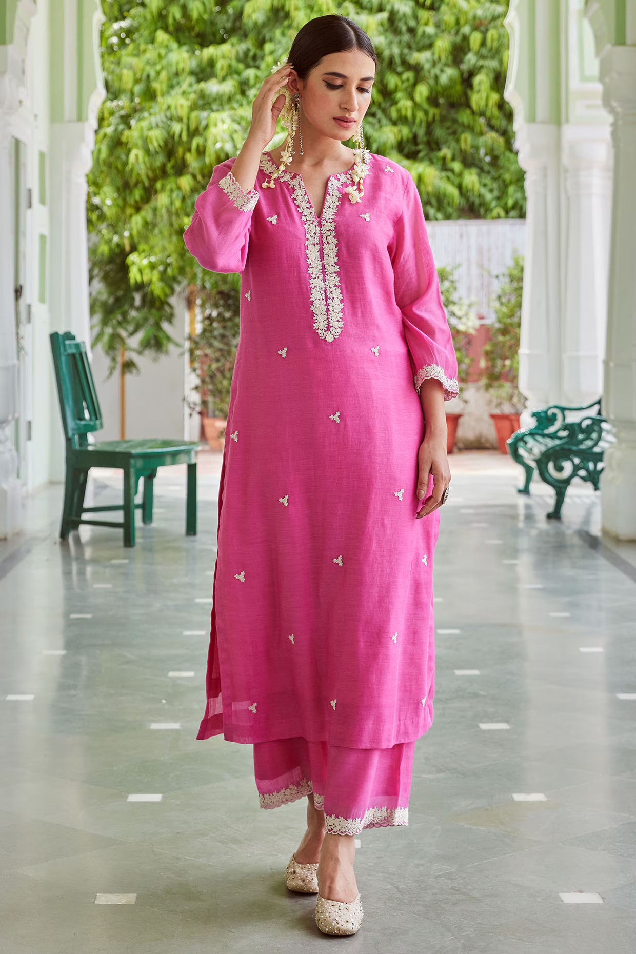 Cotton Chanderi Embroidered Kurta Set