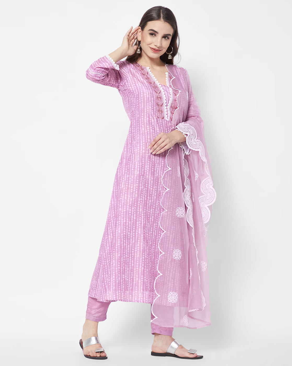 Embroidered Neckline A-Line Kurta Set