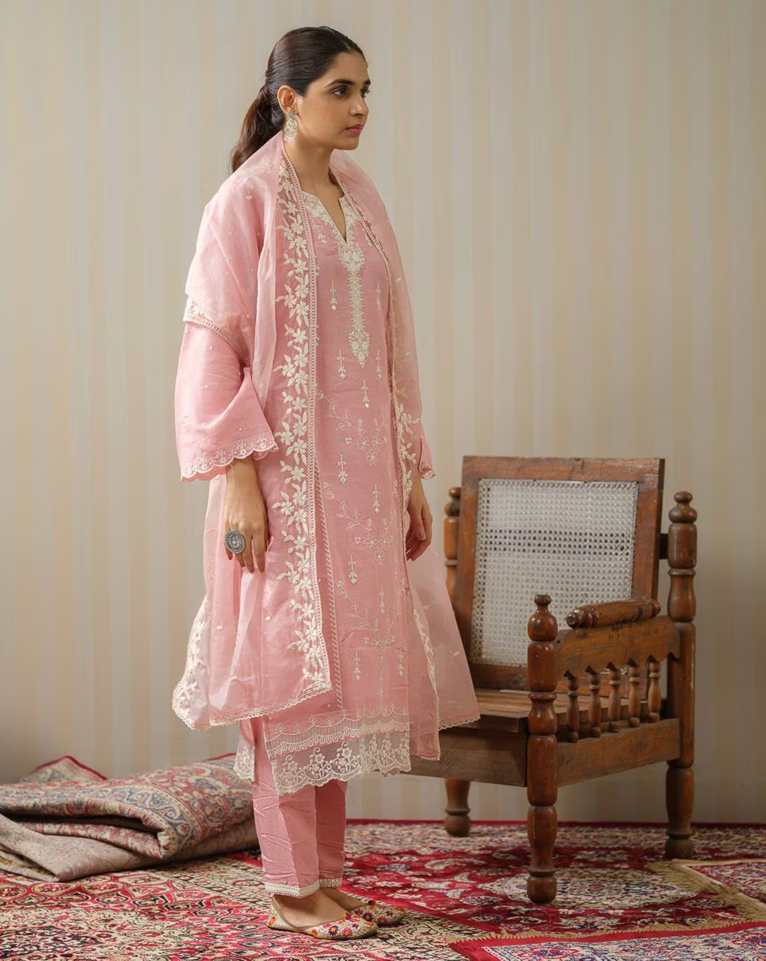 Women Embroidered Straight Kurta Set