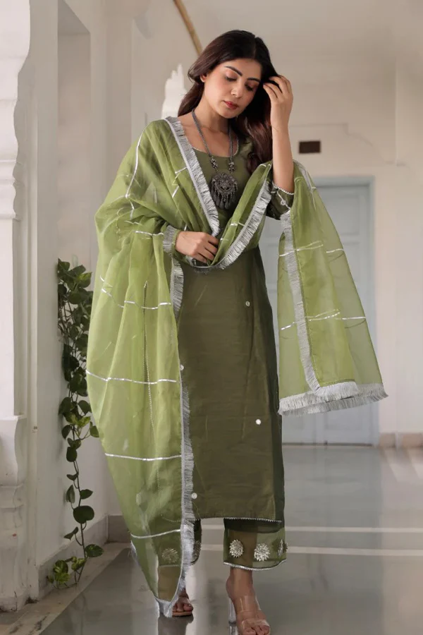 Green mirror gota patti work straight set