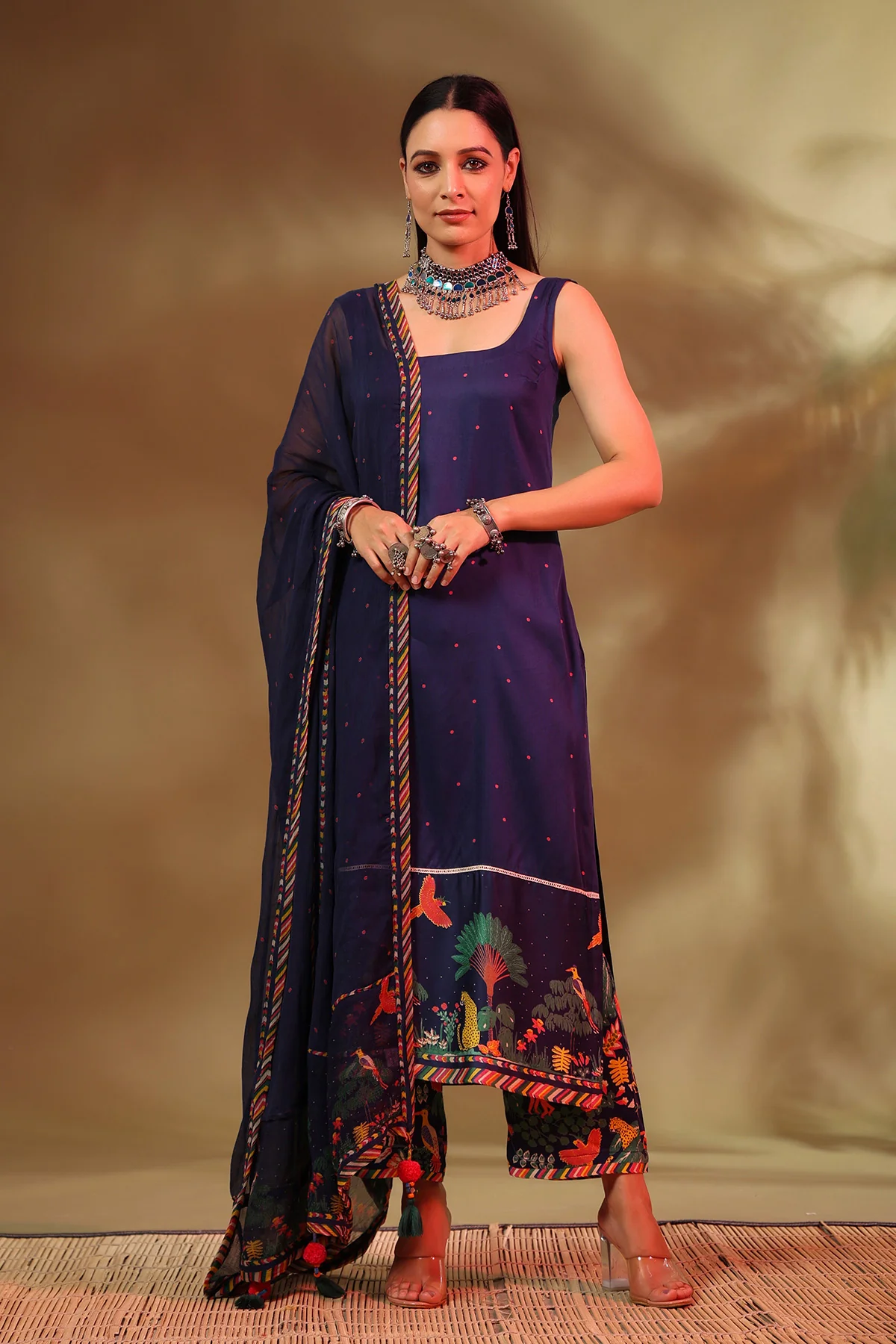 Printed Straight Kurta with Trousers & Dupatta