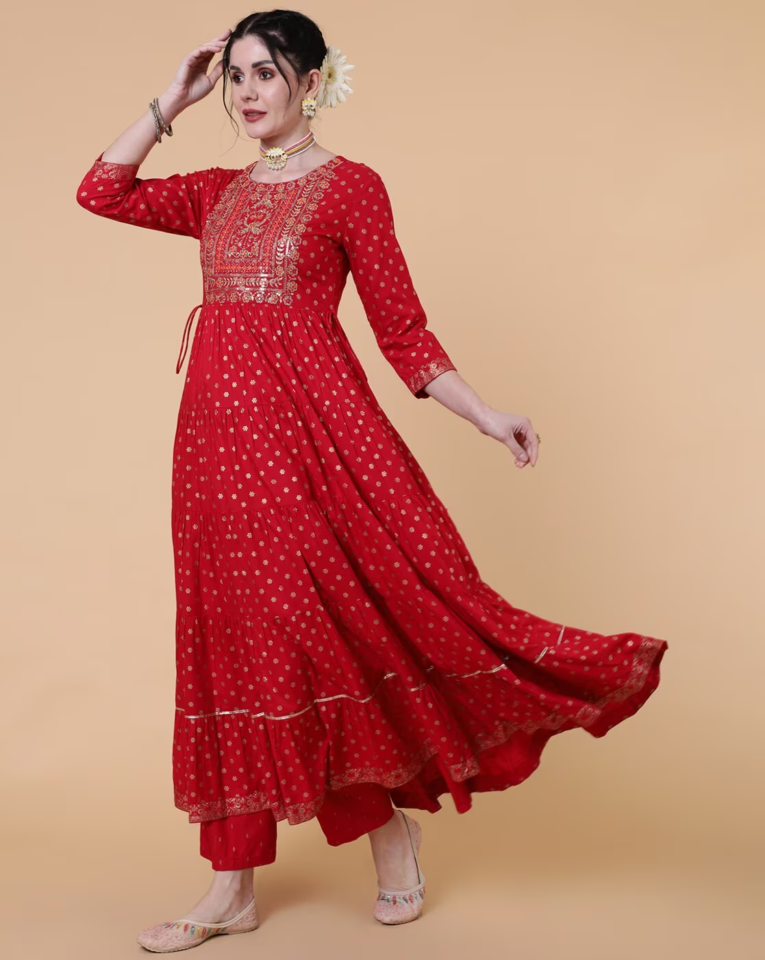 Embroidered Flared Kurta with Dupatta