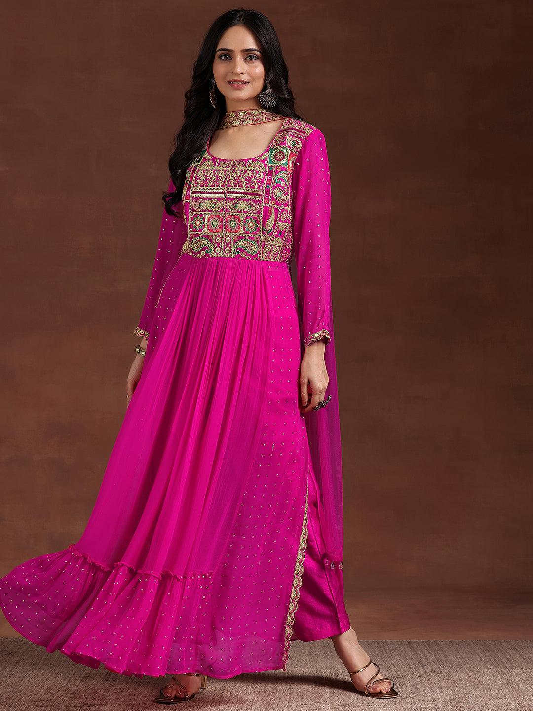 Pink Yoke Design Georgette Anarkali Suit With Dupatta