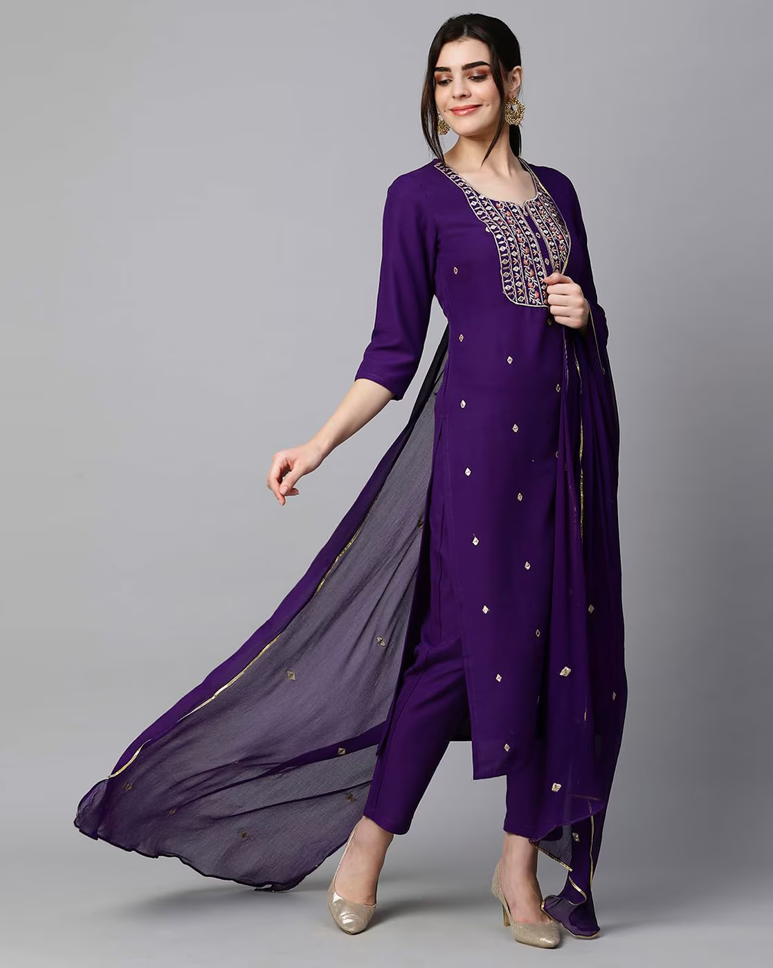 Women Embroidered Straight Kurta & Pants with Dupatta