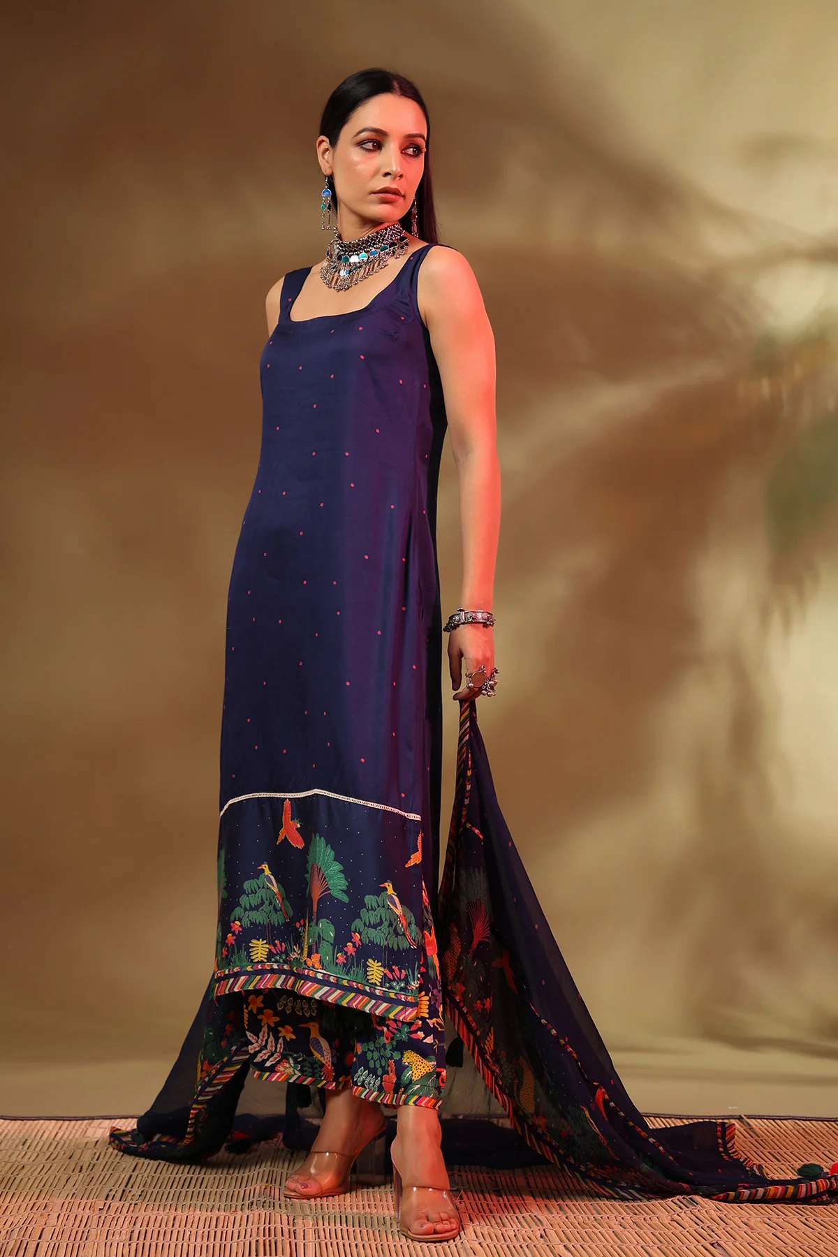 Printed Straight Kurta with Trousers & Dupatta