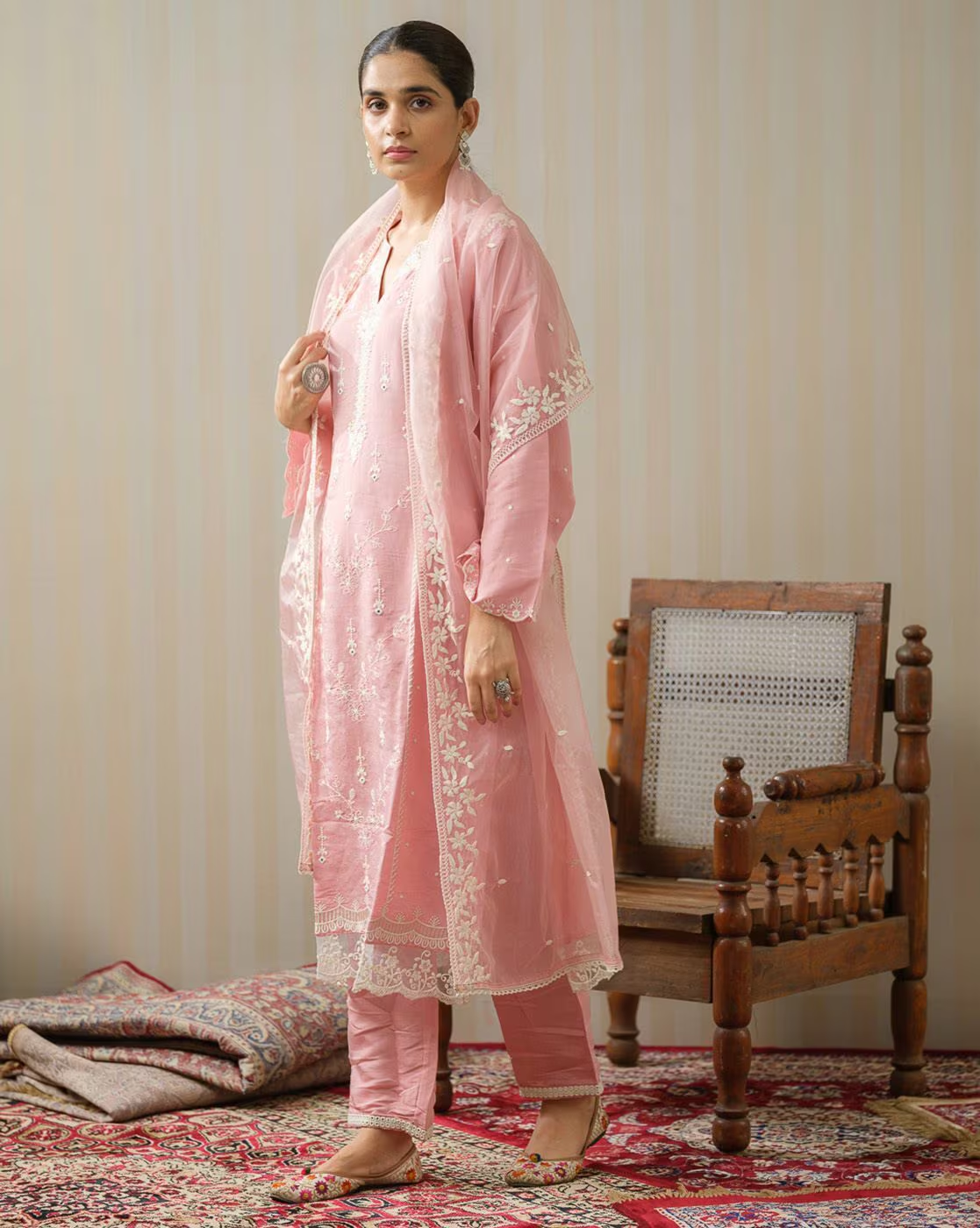 Women Embroidered Straight Kurta Set