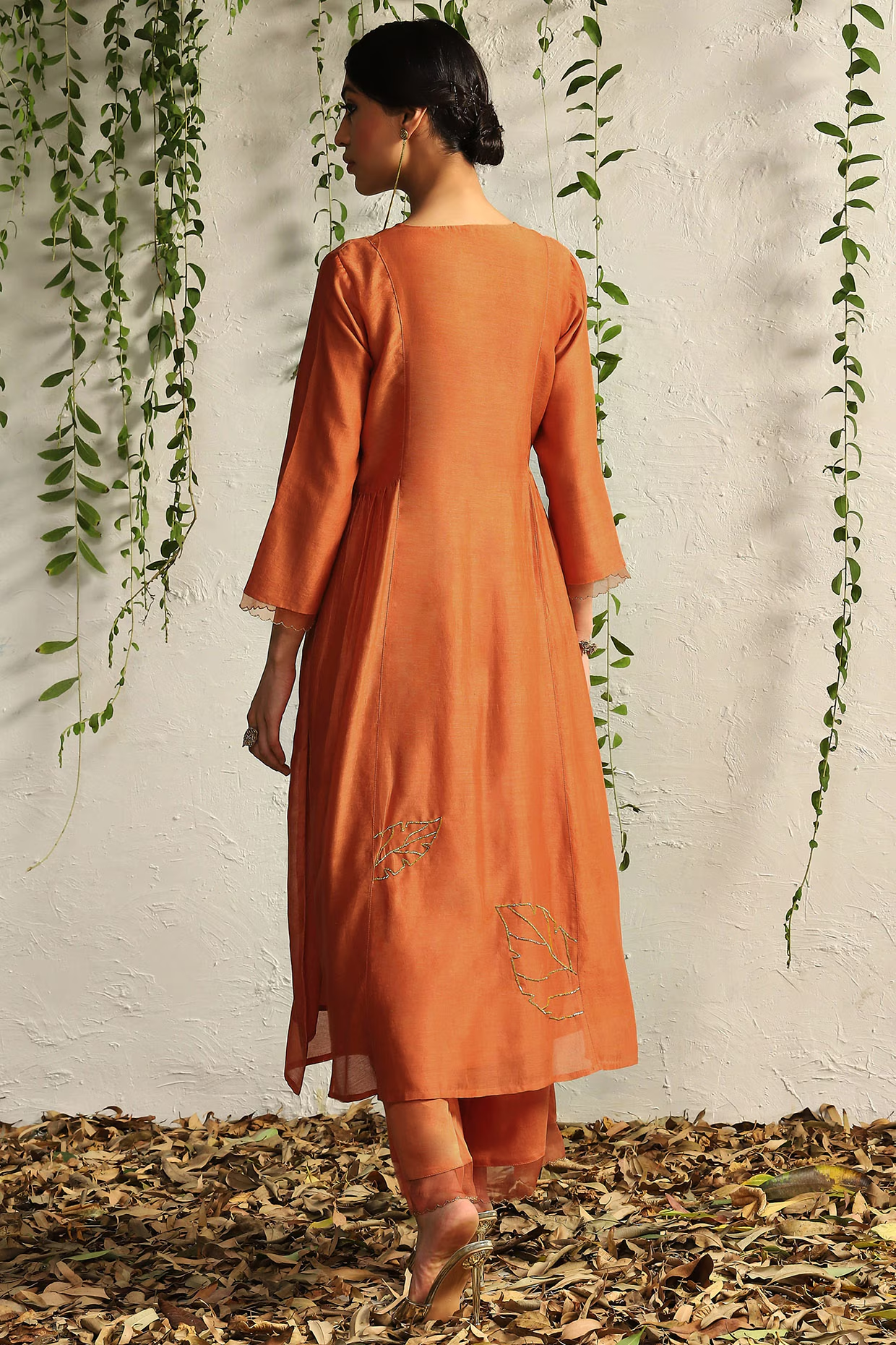 Spice Orange Chanderi Embroidered Kurta Set