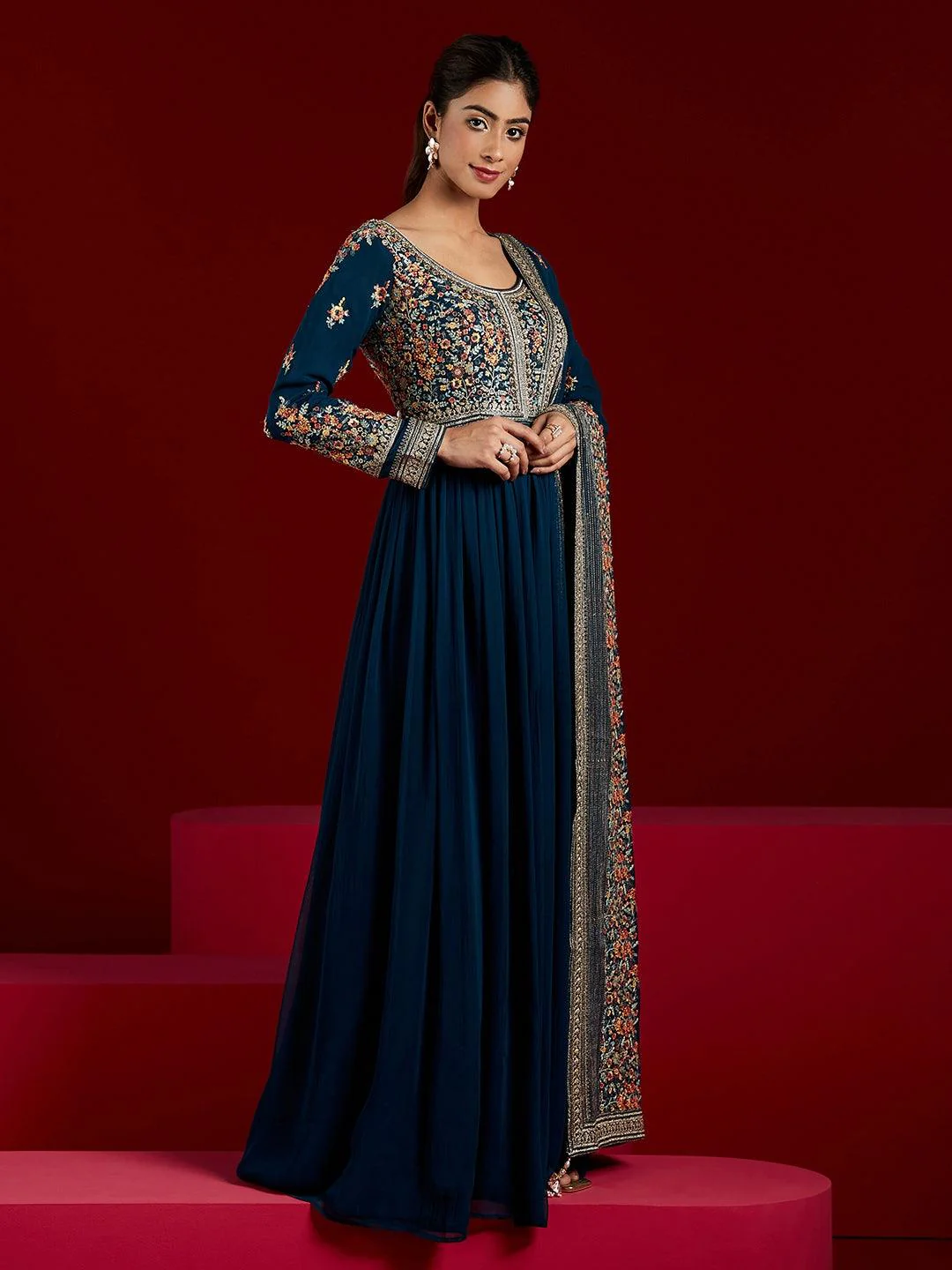 Blue Yoke Design Georgette Anarkali Suit With Dupatta