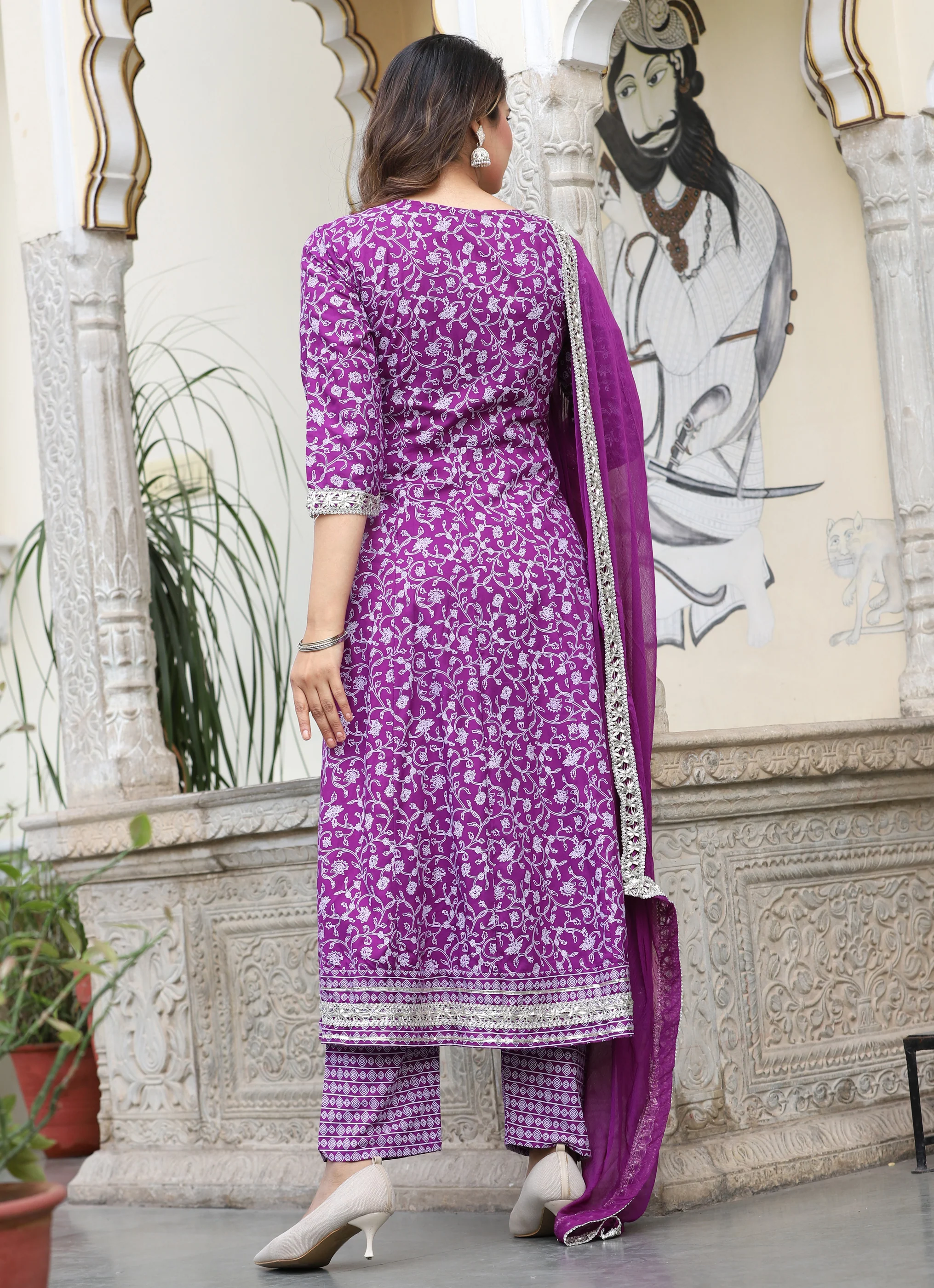 Women's Anarkali Rayon Printed Embroidered Kurta With Pants And Dupatta