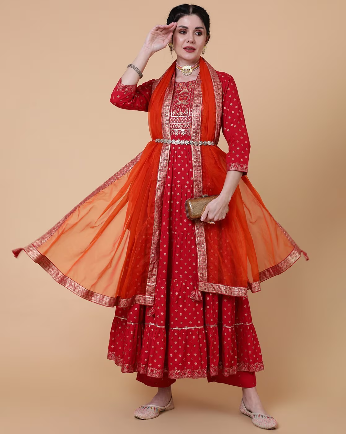 Embroidered Flared Kurta with Dupatta