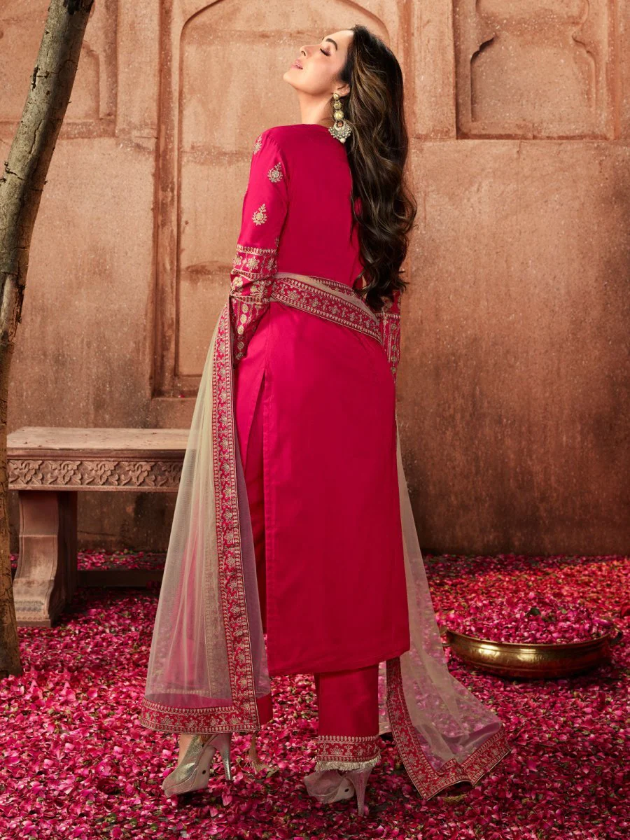 Magenta & Gold Embroidered Kurta Suit