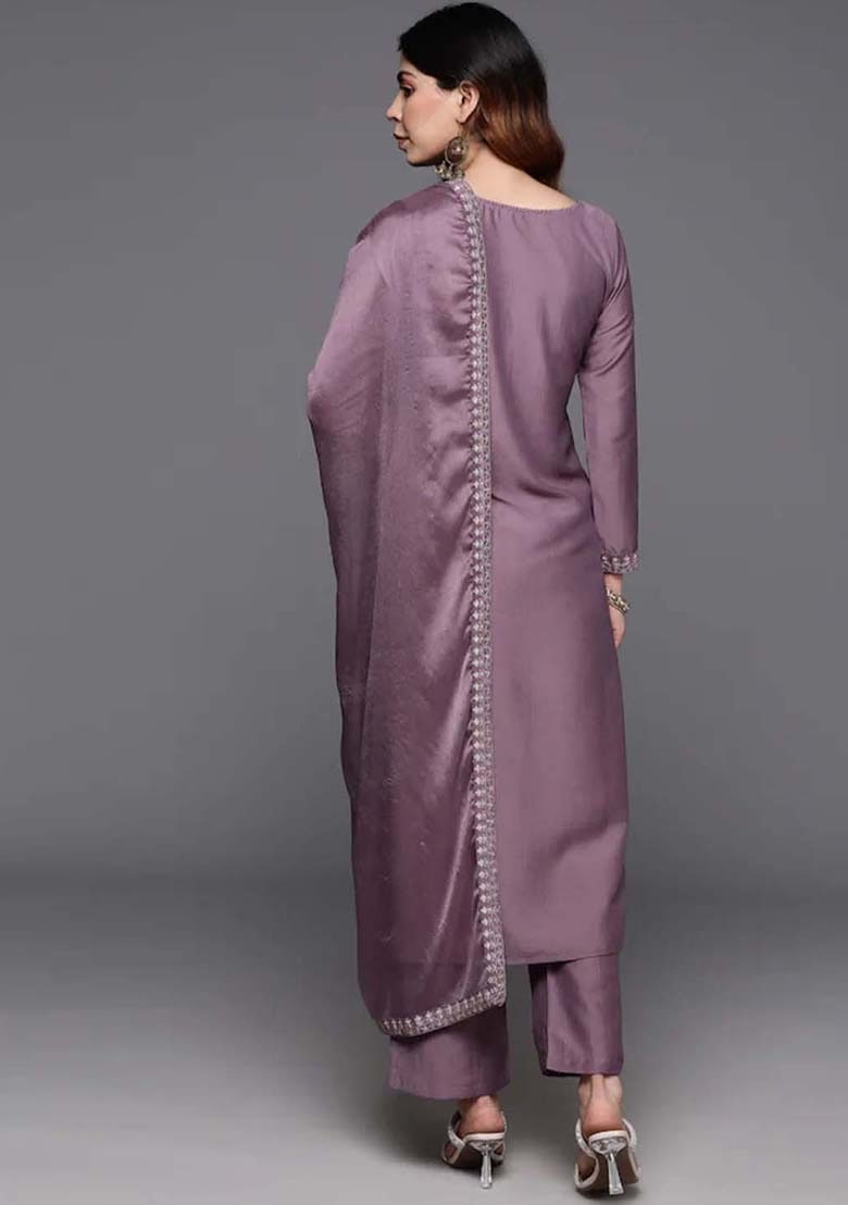 Onion Pink Thread Work Viscose Kurta Set