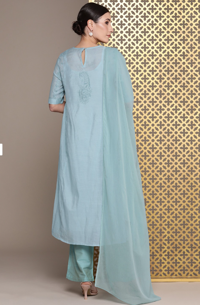 Floral Chikankari Embroidered flared Jashn Kurta with Palazzo & Dupatta