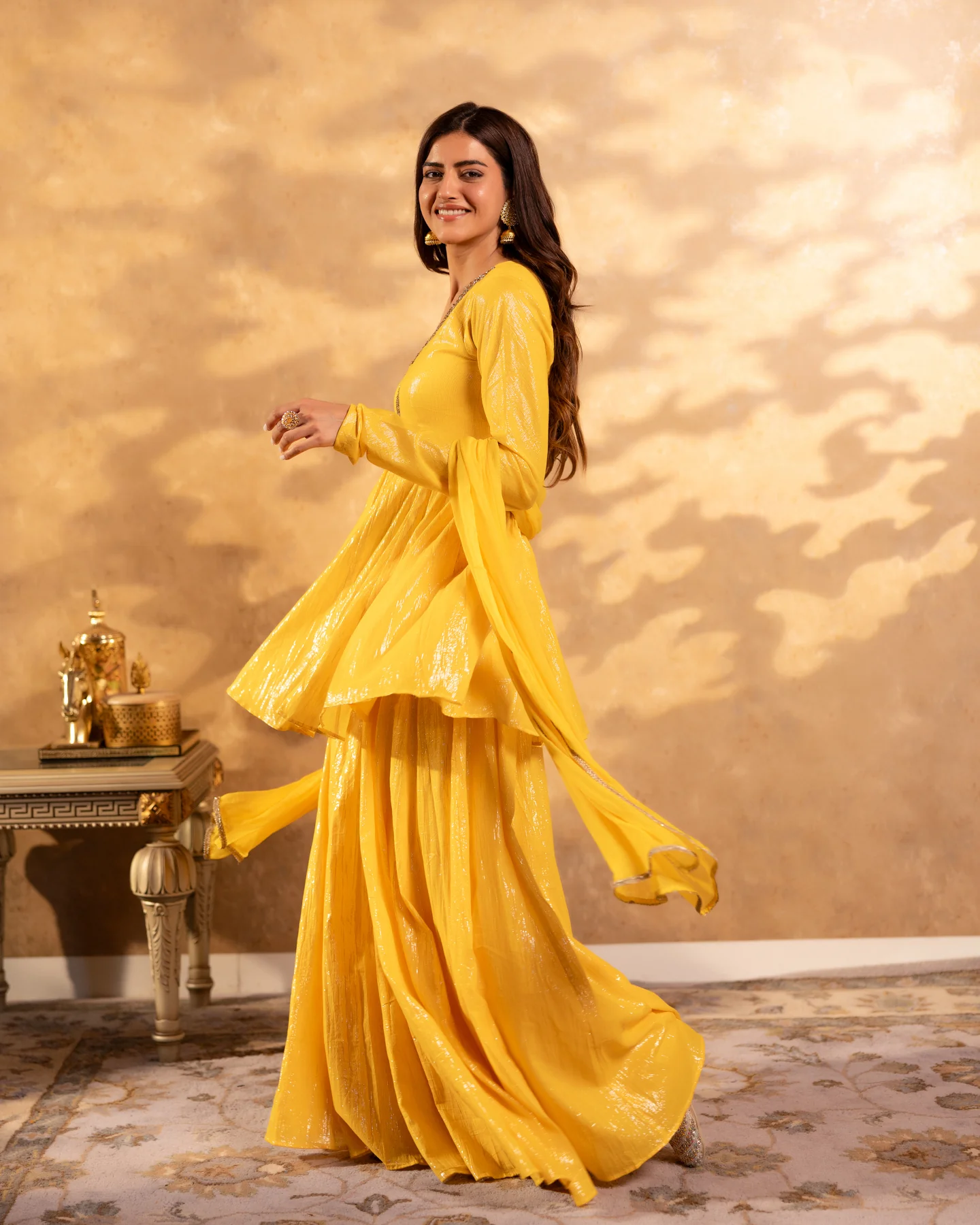 Shimmer Yellow Tissue Sharara Set