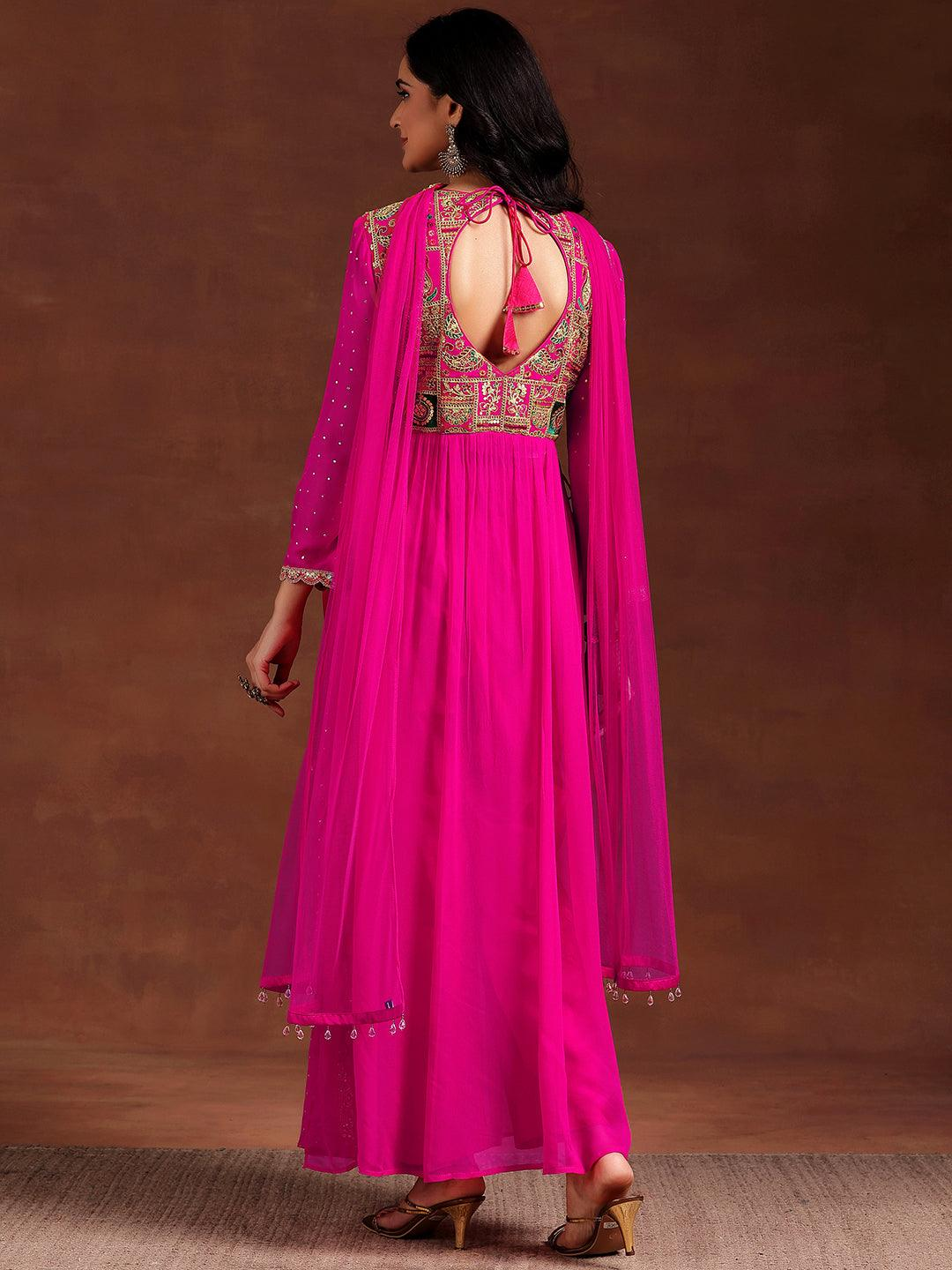 Pink Yoke Design Georgette Anarkali Suit With Dupatta