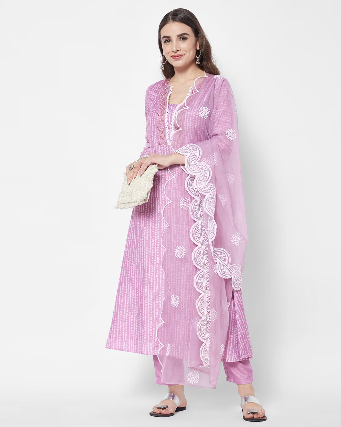 Embroidered Neckline A-Line Kurta Set