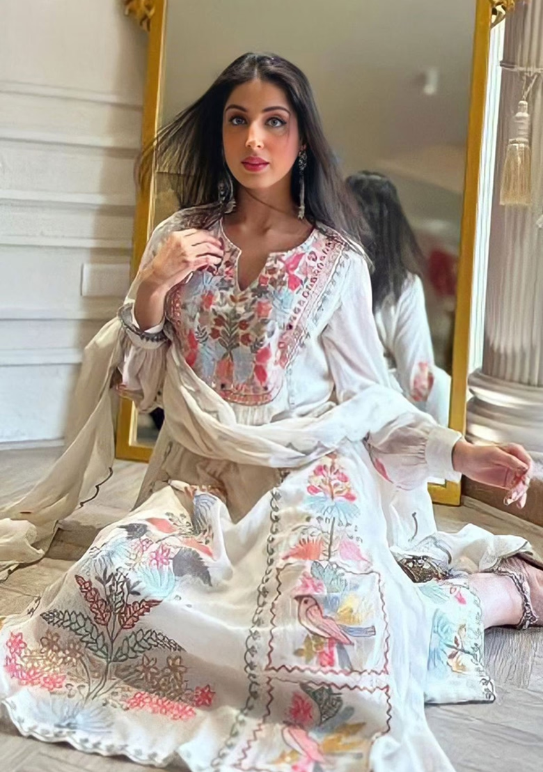 White Embroidered Georgette Kurta Set