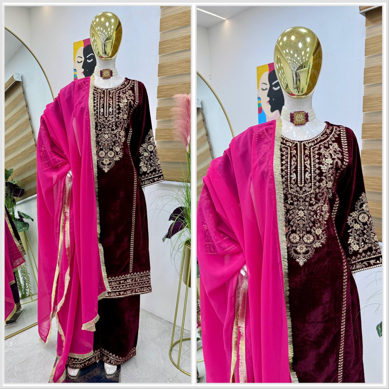 "Maroon Color Velvet Kurta Set: Luxurious and Classic Ethnic Elegance"