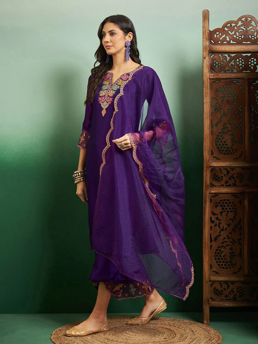 Party Wear Women's Chanderi Kurta With Bottom And Dupatta Set