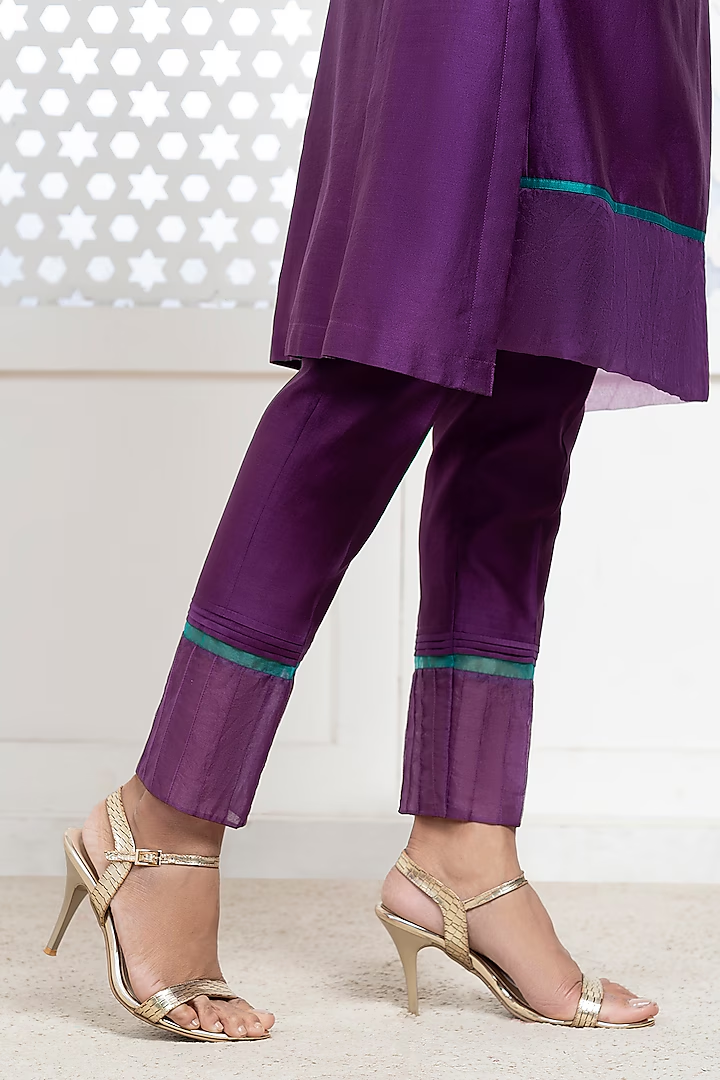 Purple Handwoven Chanderi Hand Embroidered Kurta Set