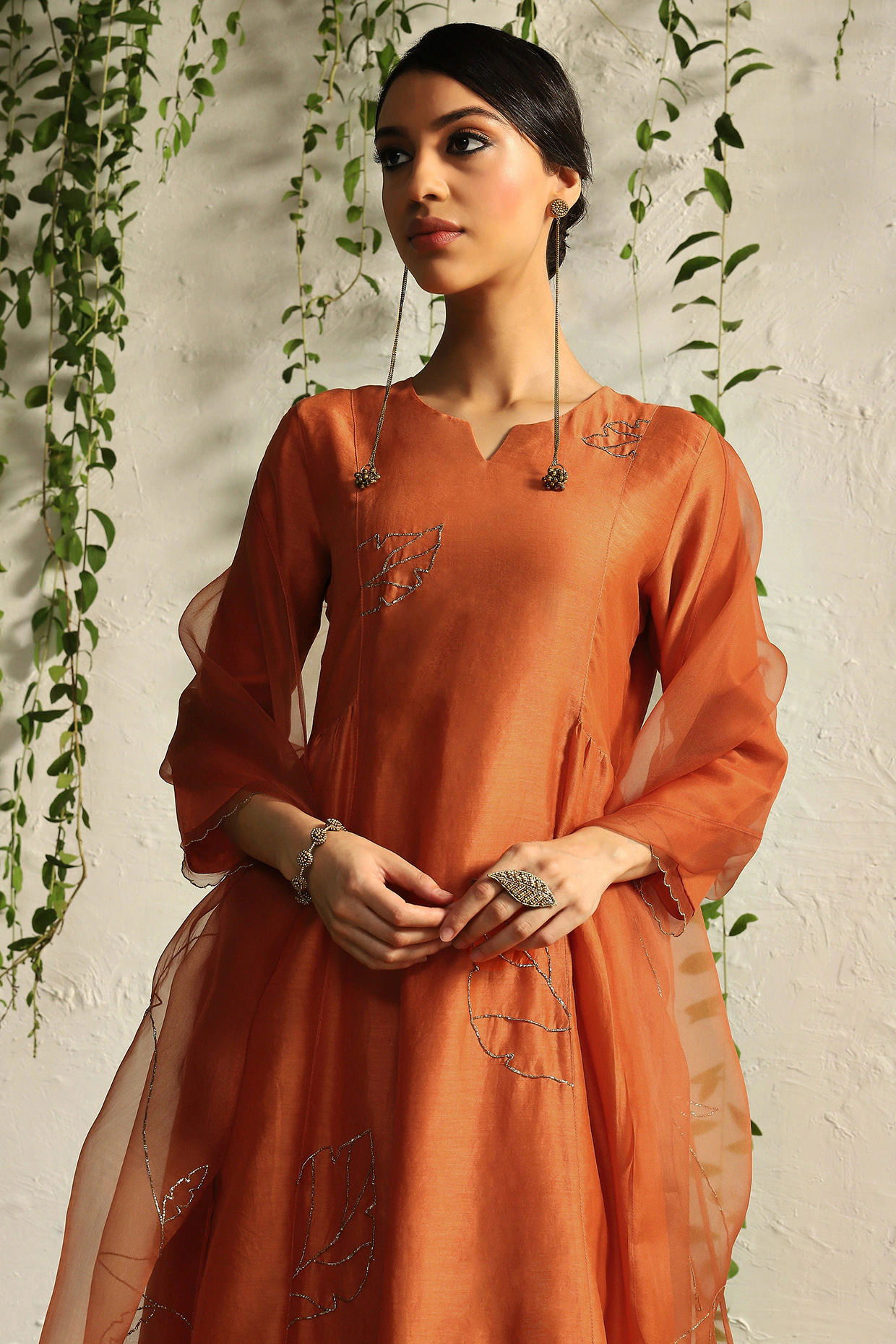 Spice Orange Chanderi Embroidered Kurta Set