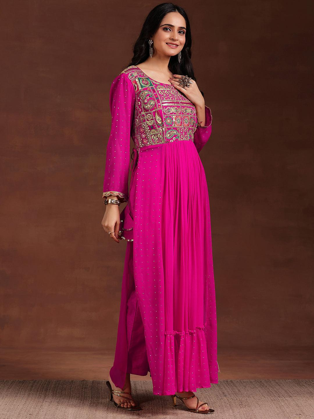 Pink Yoke Design Georgette Anarkali Suit With Dupatta