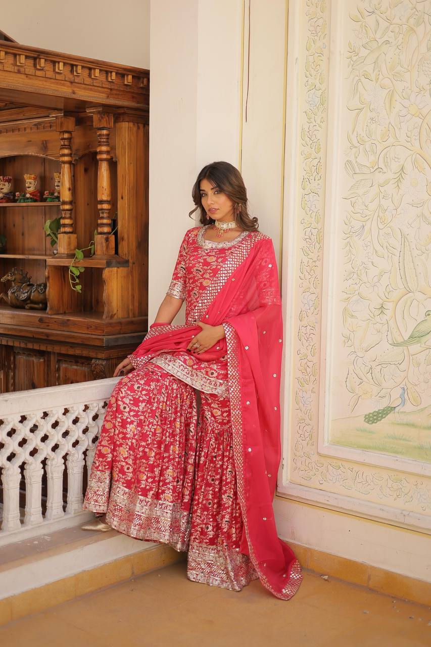 PINK PREMIUM DESIGNER READYMADE TOP-GHARARA-DUPATTA COLLECTIONS