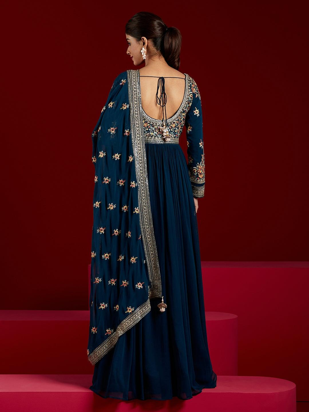 Blue Yoke Design Georgette Anarkali Suit With Dupatta