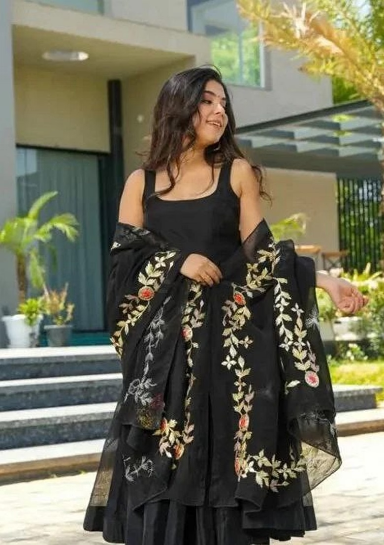 Black Embroidered Georgette Anarkali Set