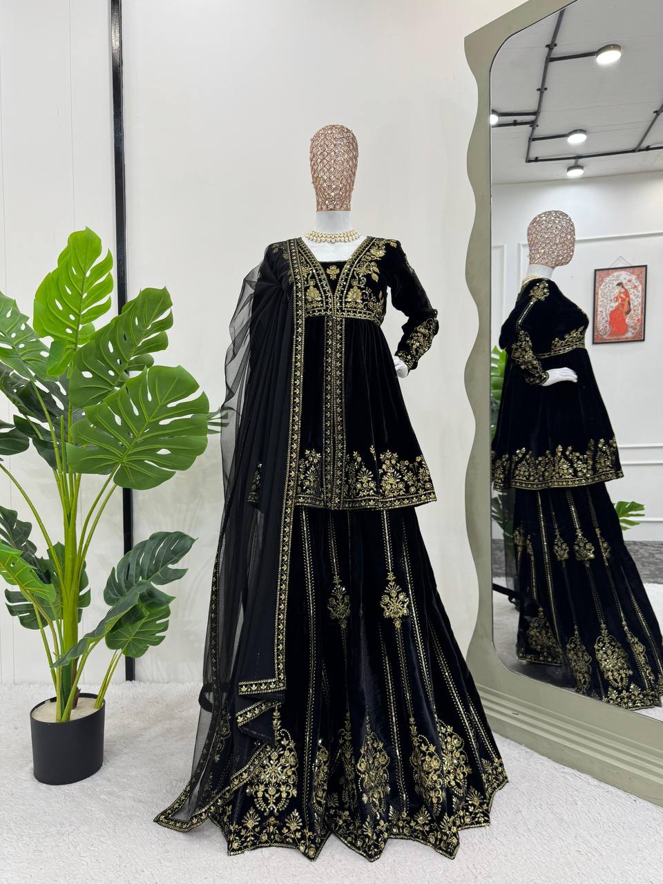 Velvet top palazzo and dupatta set for women