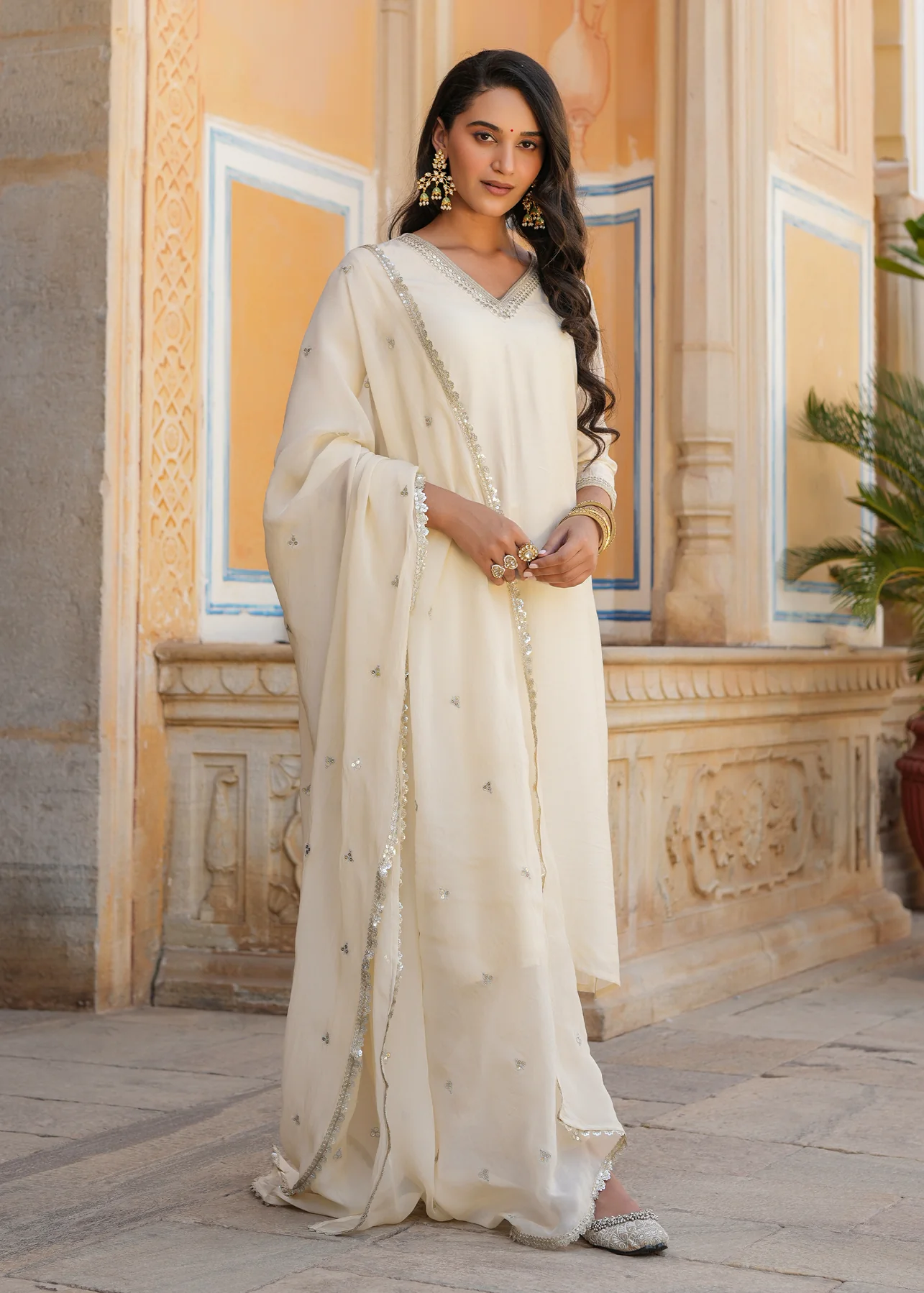 Embroidered Chanderi Straight Suit set with Dupatta