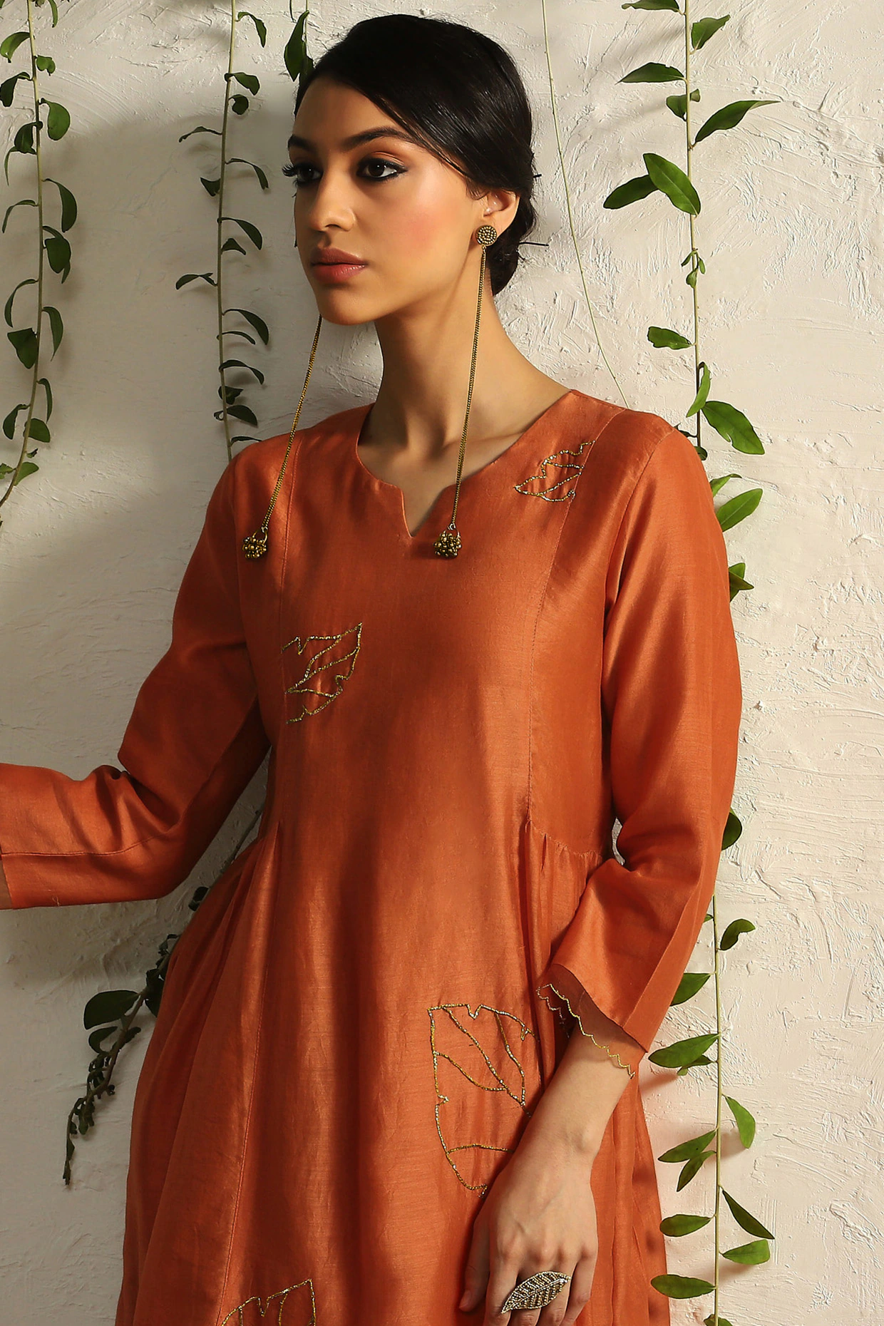 Spice Orange Chanderi Embroidered Kurta Set