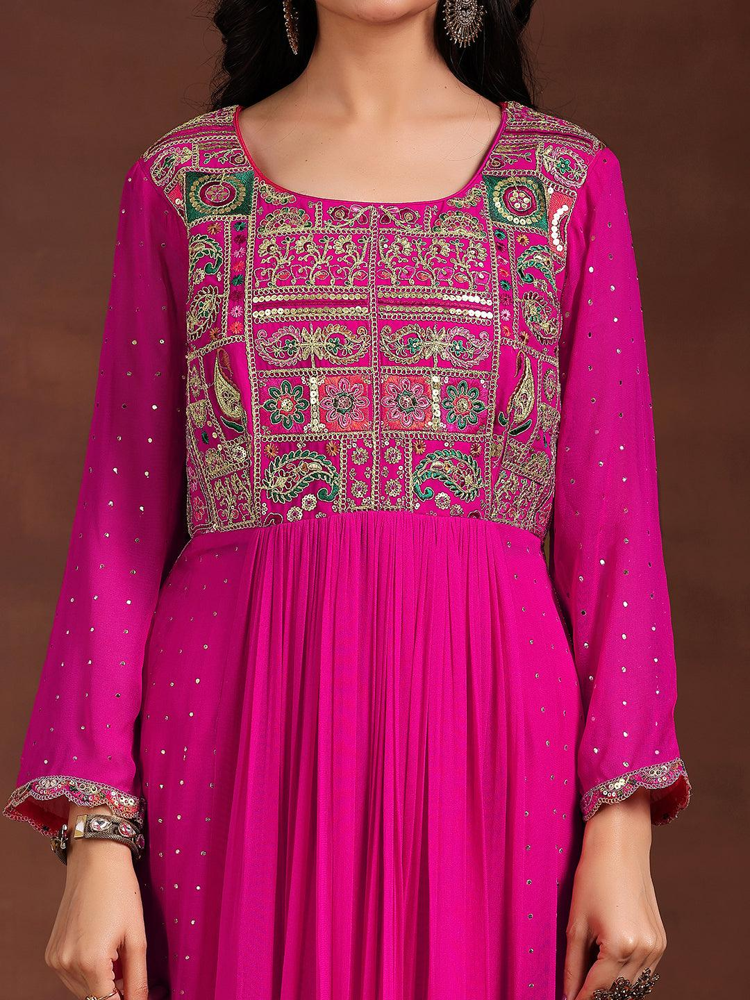 Pink Yoke Design Georgette Anarkali Suit With Dupatta