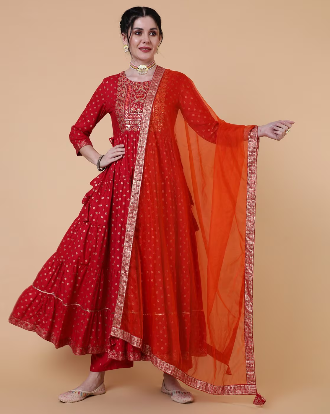 Embroidered Flared Kurta with Dupatta