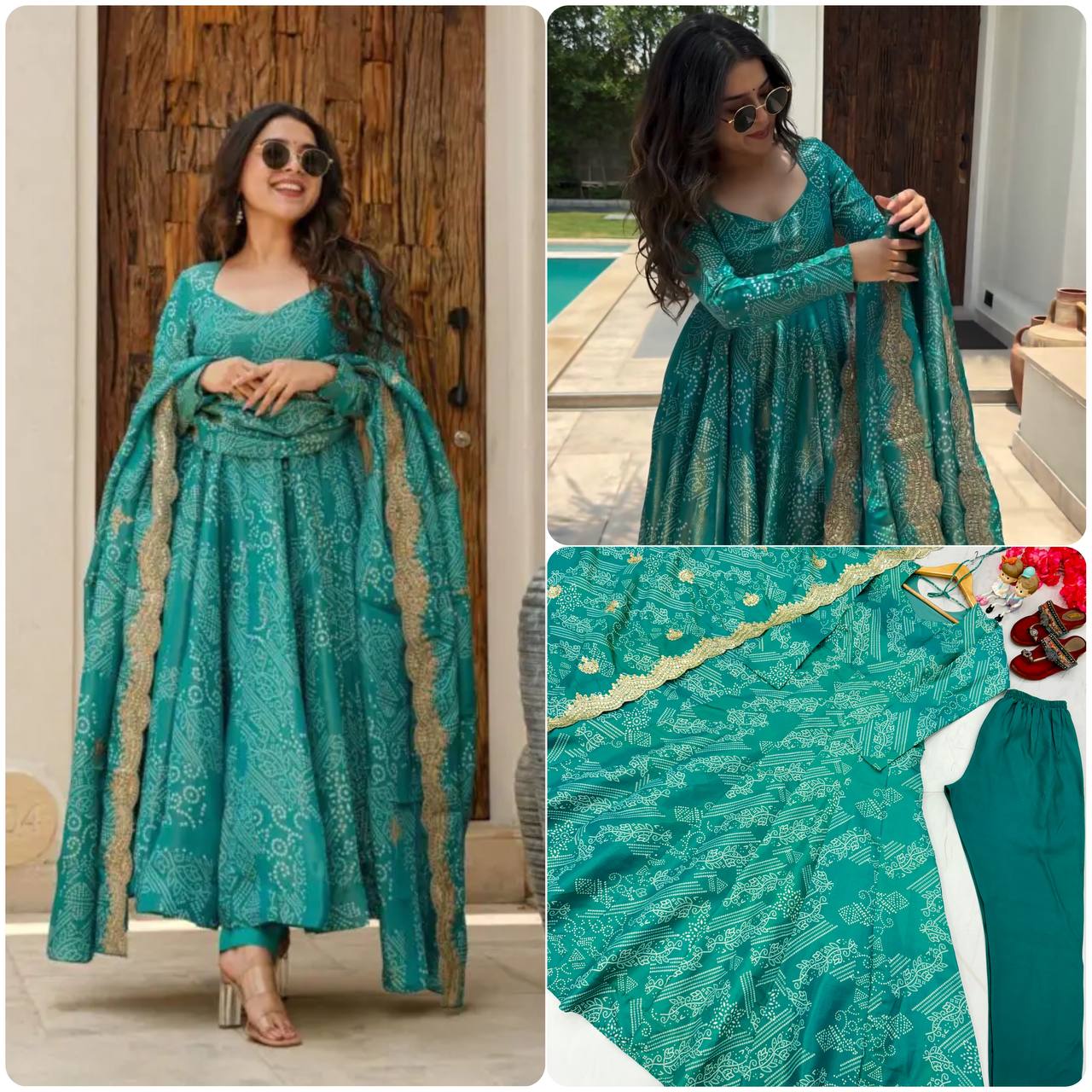 New Festivals & Party Wear Look Pure Two Tone Banarasi Silk Fancy Anarkali Gown,Dupatta & Bottom Set