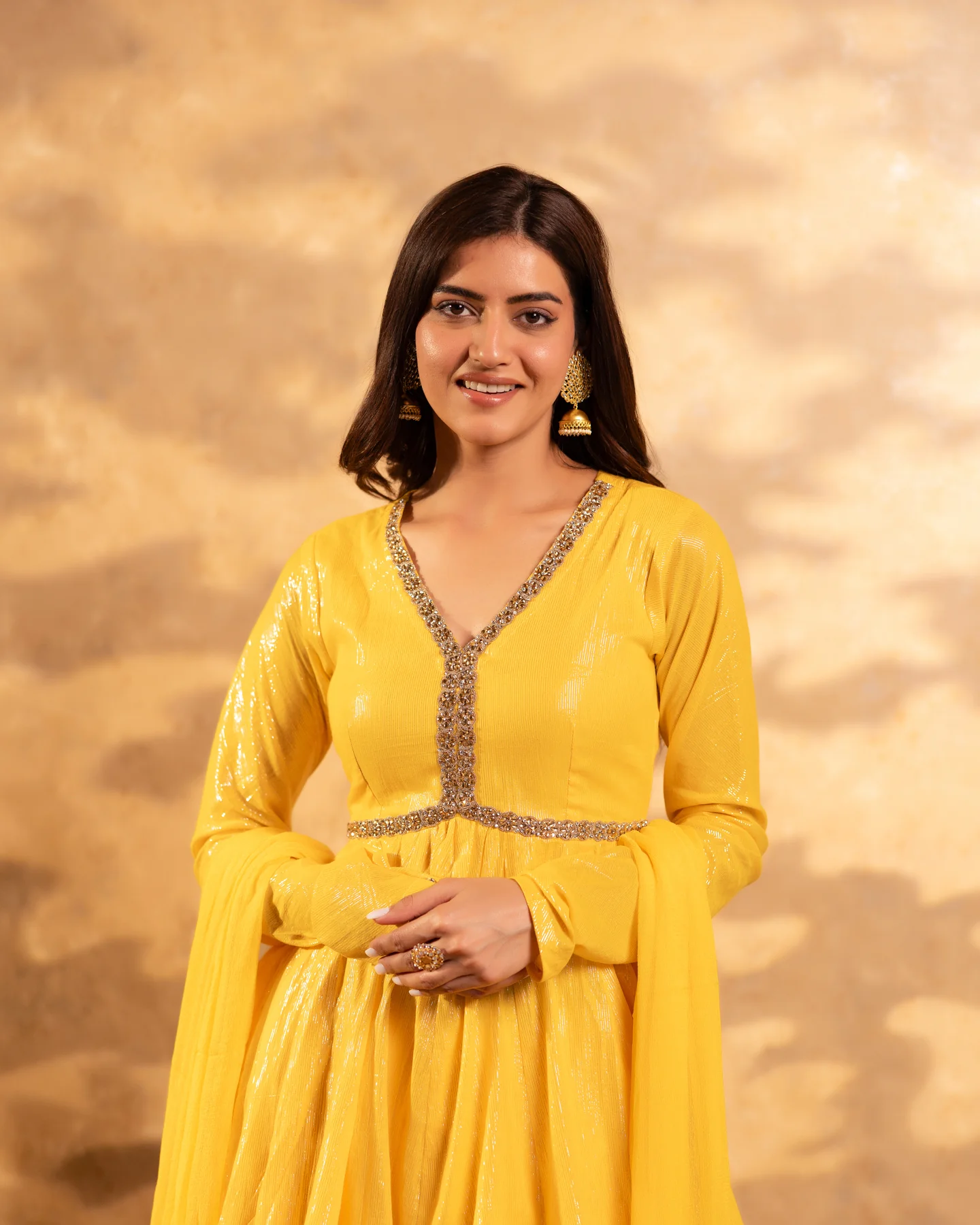 Shimmer Yellow Tissue Sharara Set