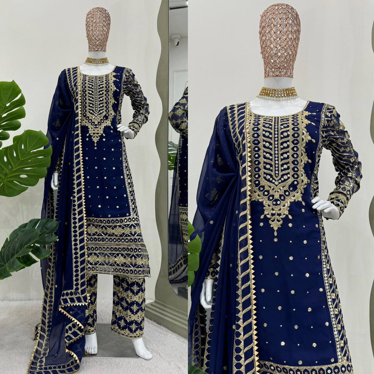 Blue viscos velvet Kurta set For women