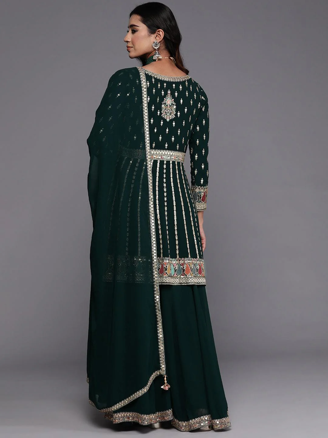 Green Embroidered Georgette Anarkali Suit With Dupatta