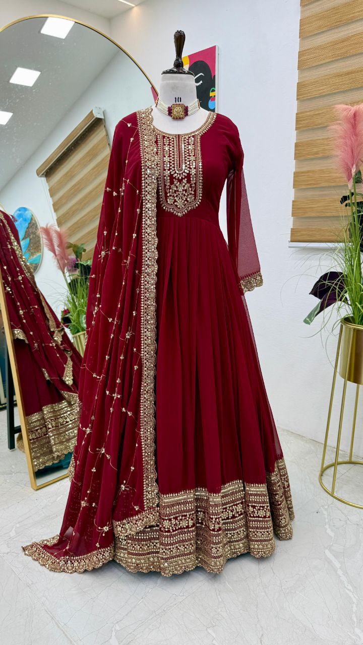 Designer Party Gown  & Dupatta Set