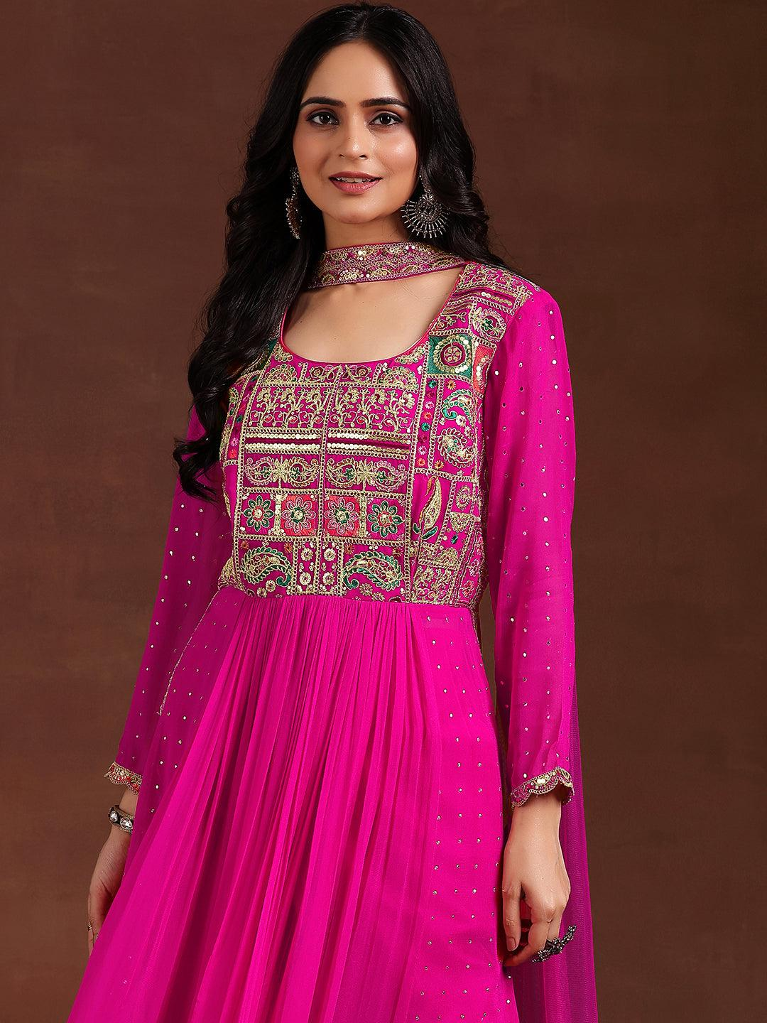 Pink Yoke Design Georgette Anarkali Suit With Dupatta