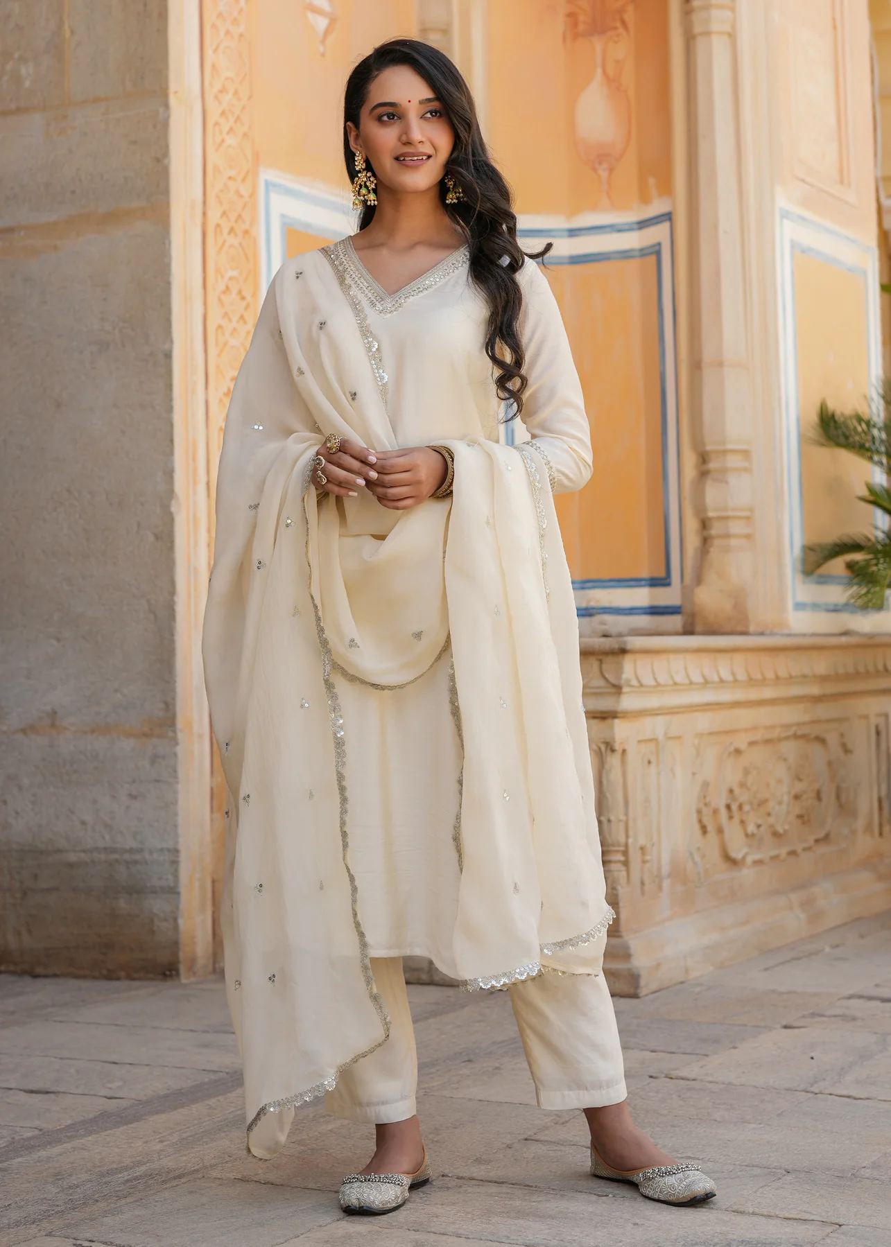 Embroidered Chanderi Straight Suit set with Dupatta