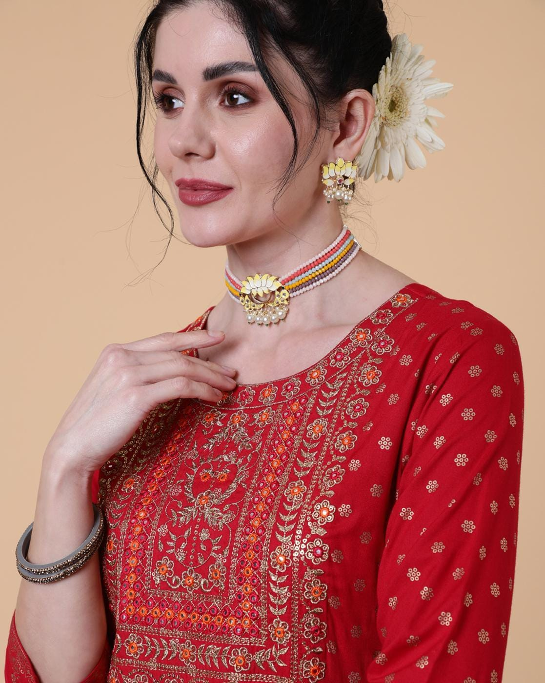 Embroidered Flared Kurta with Dupatta