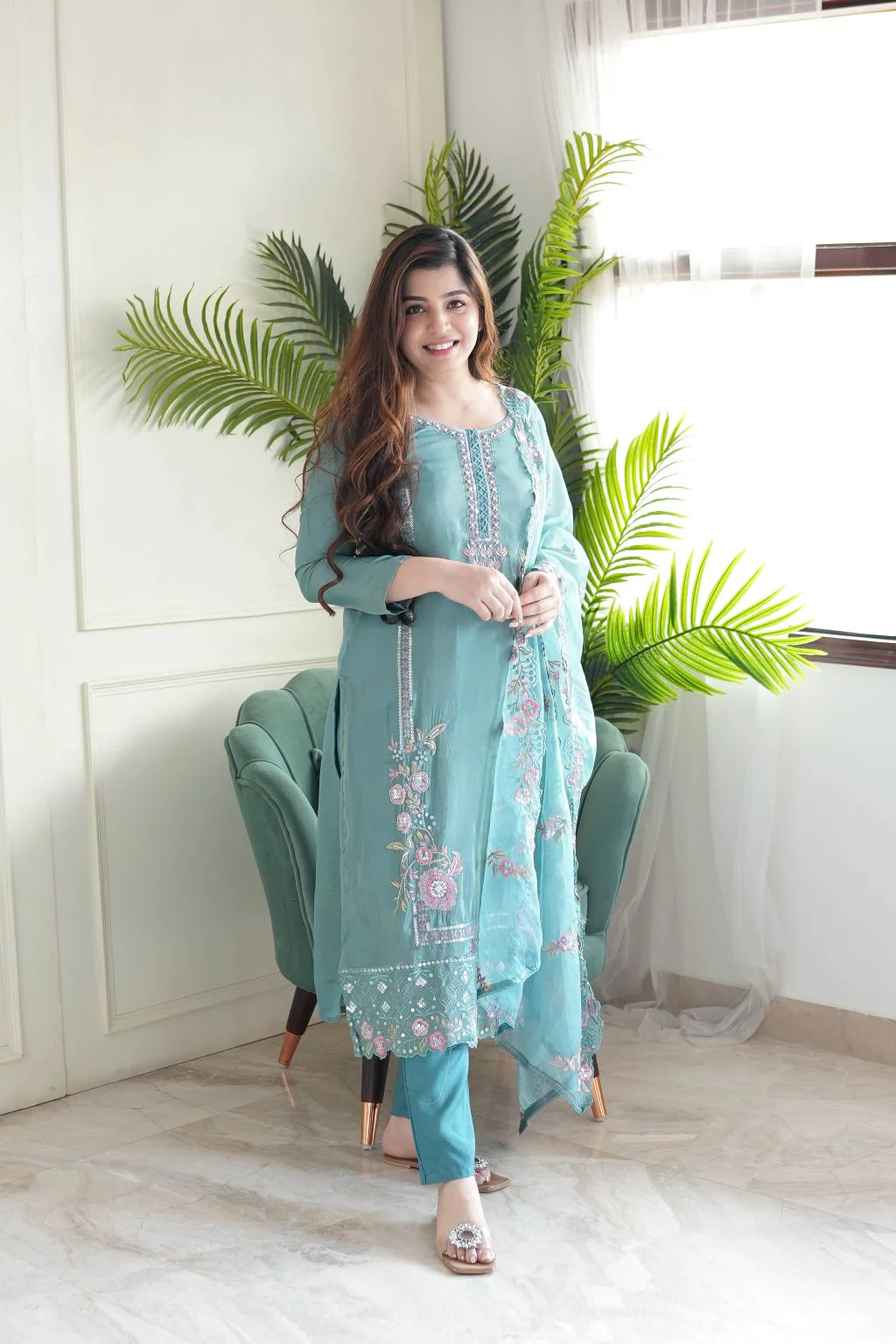 PURE CHINON EMBROIDERED KURTA SET