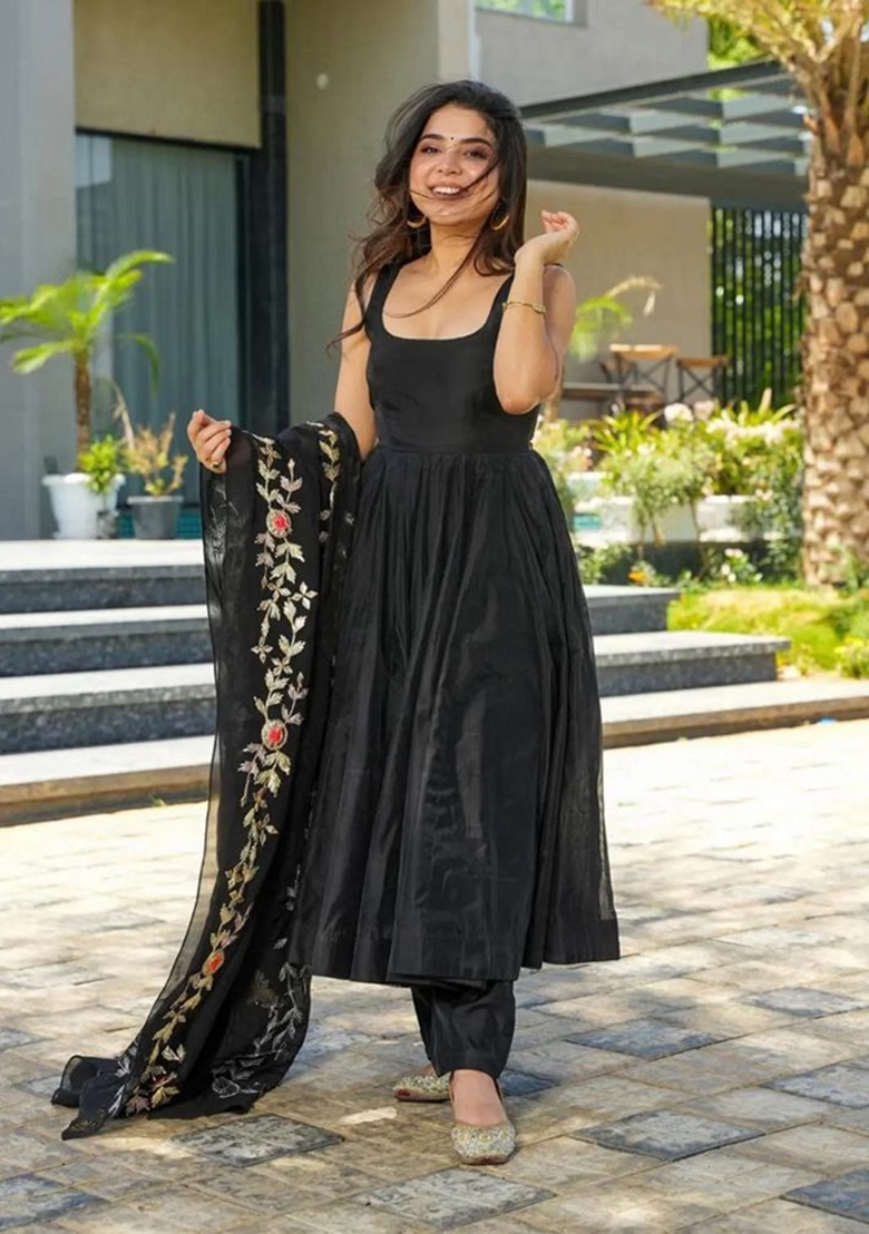 Black Embroidered Georgette Anarkali Set